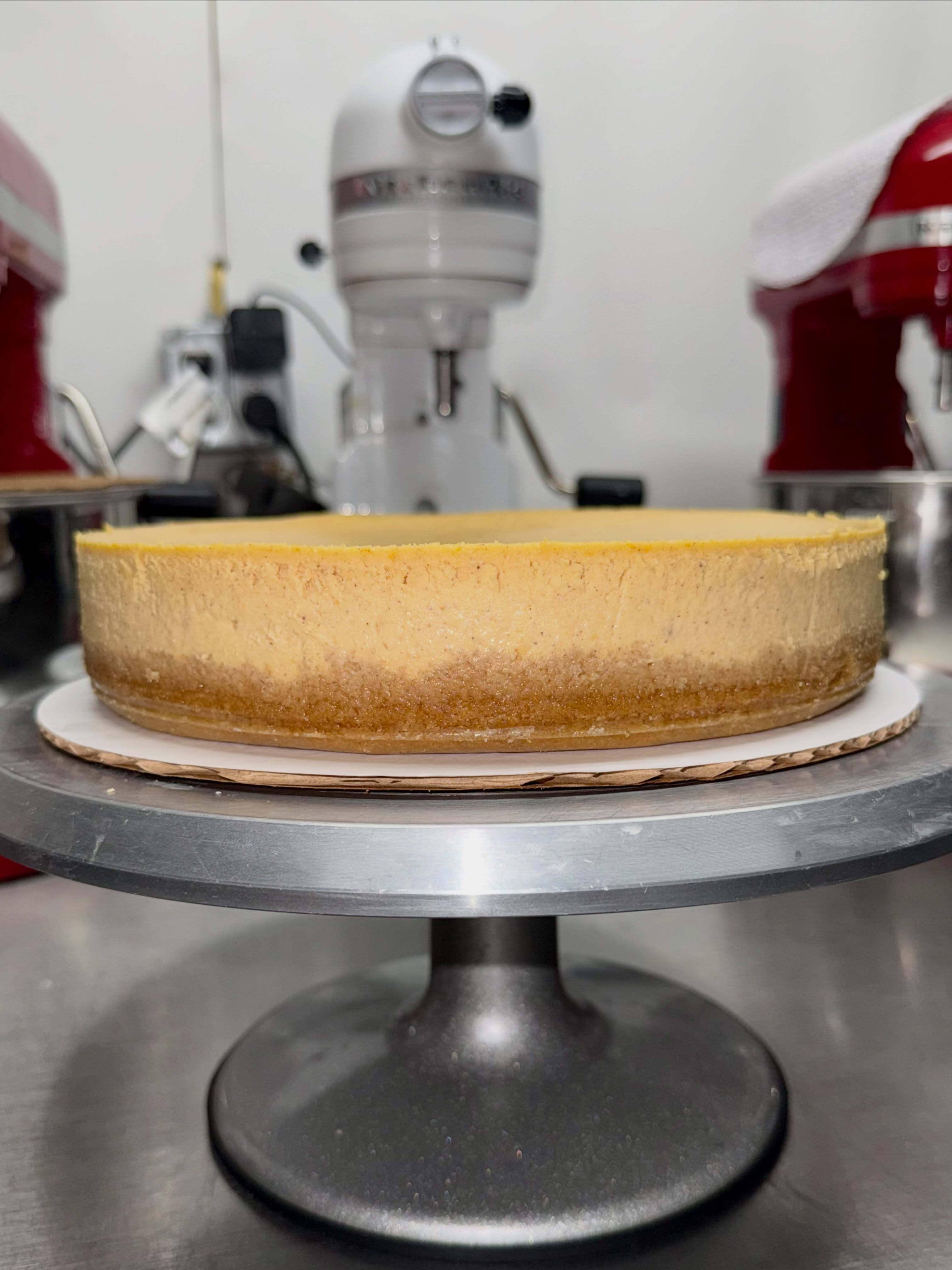 Side view of Tauro’s pumpkin cheesecake showing its filling and crust.